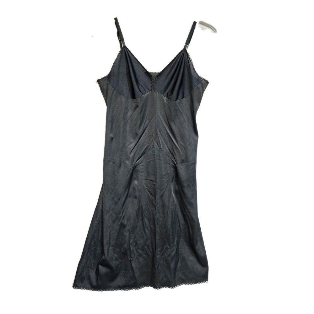 Vintage Vanity Fair Slip Dress Women's L Linergie Black Silky Nylon Lace Trim